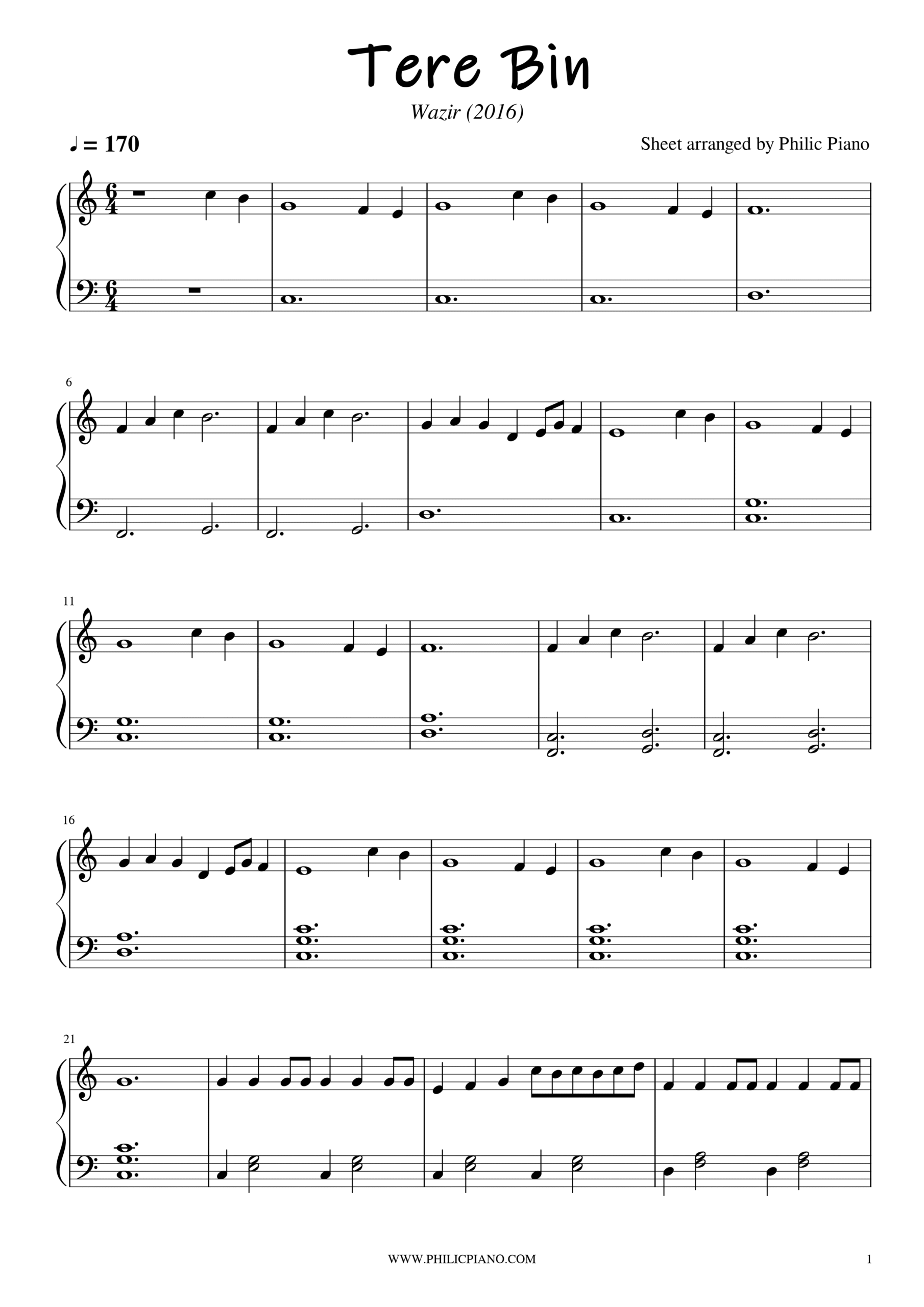 tere bin piano notes