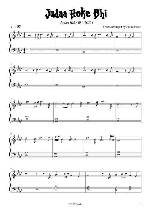 Judaa Hoke Bhi piano notes