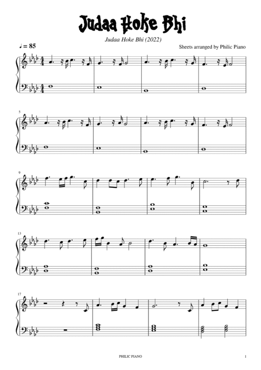 Judaa Hoke Bhi piano notes