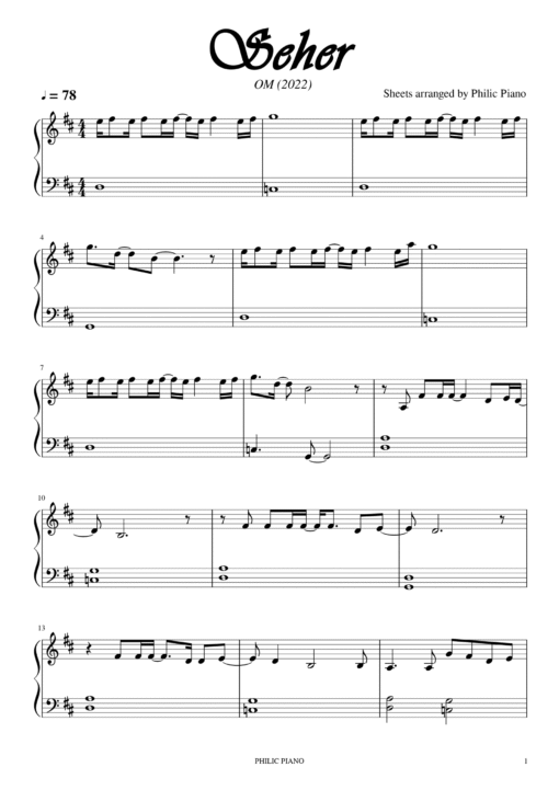 seher piano notes