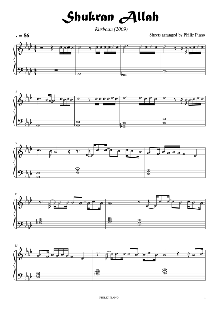 Shukran Allah | Piano Notes/Sheets/MIDI | Philic Piano