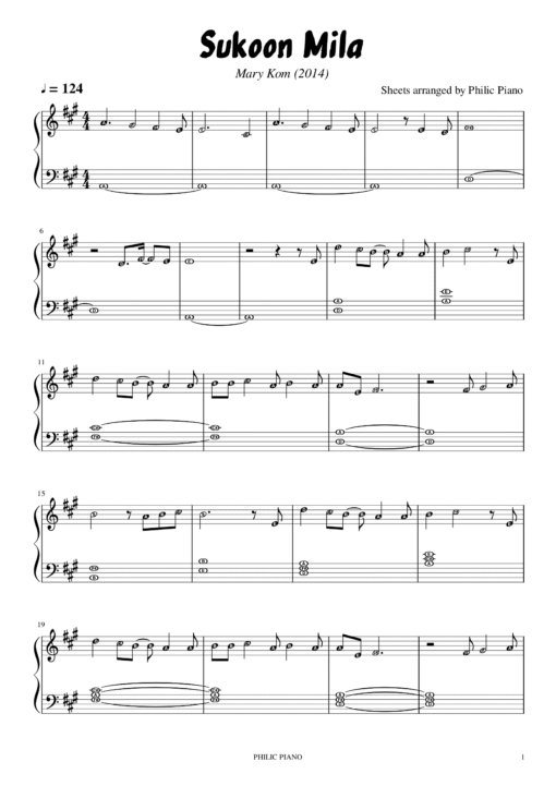 Sukoon Mila piano notes