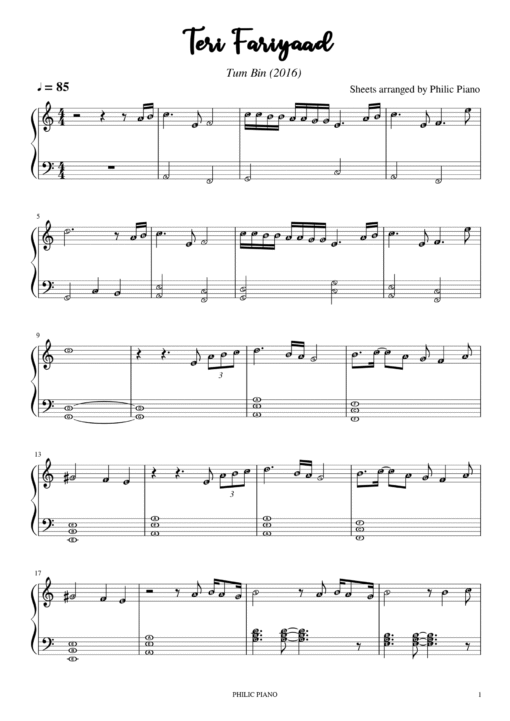 Teri Fariyaad piano notes