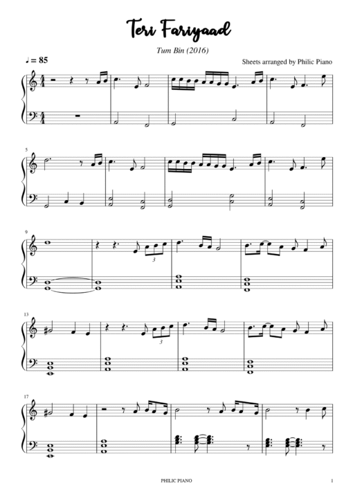 Teri Fariyaad piano notes