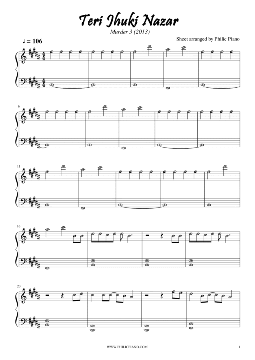 teri jhuki nazar piano notes