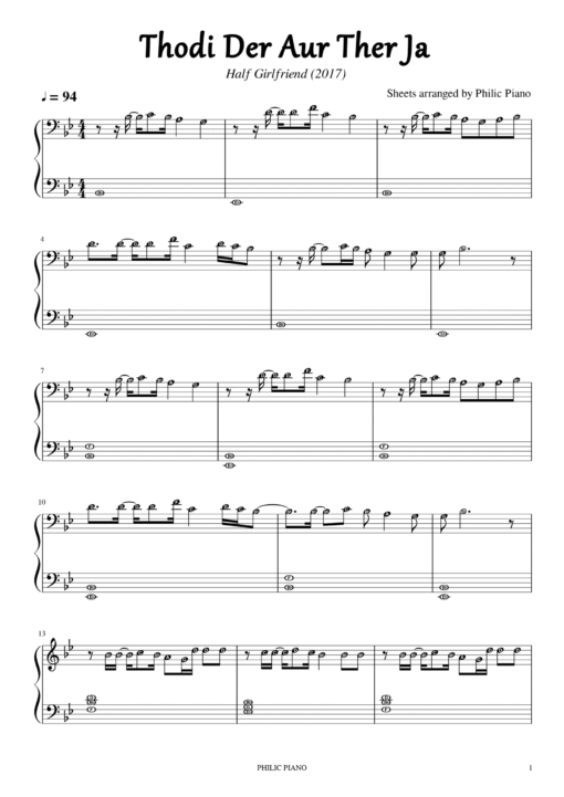 Thodi Der Aur Ther Ja piano notes