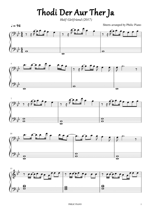 Thodi Der Aur Ther Ja piano notes