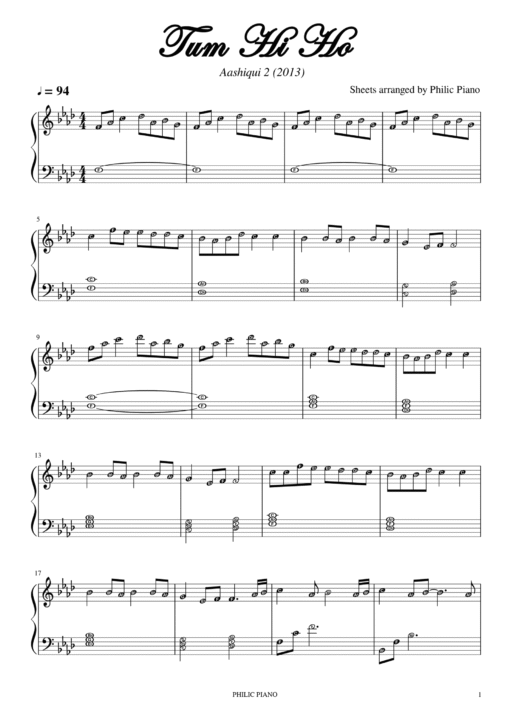 Tum hi ho piano notes