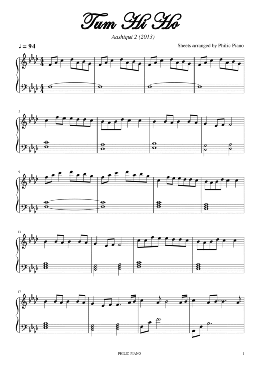 Tum hi ho piano notes