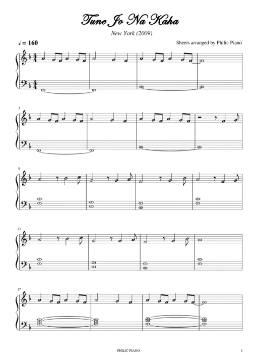 Tune Jo Na Kaha piano notes