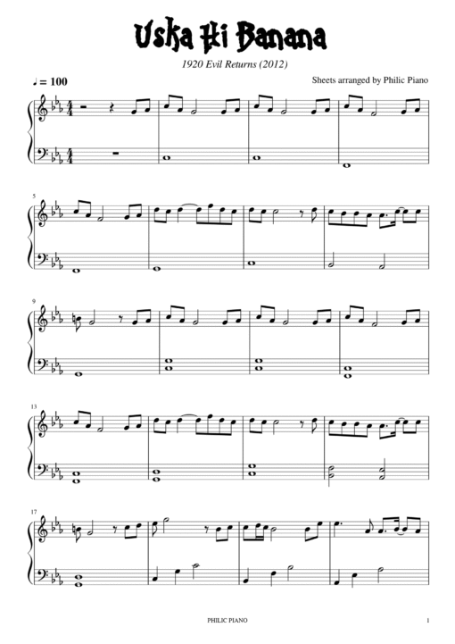 Uska Hi Banana piano notes