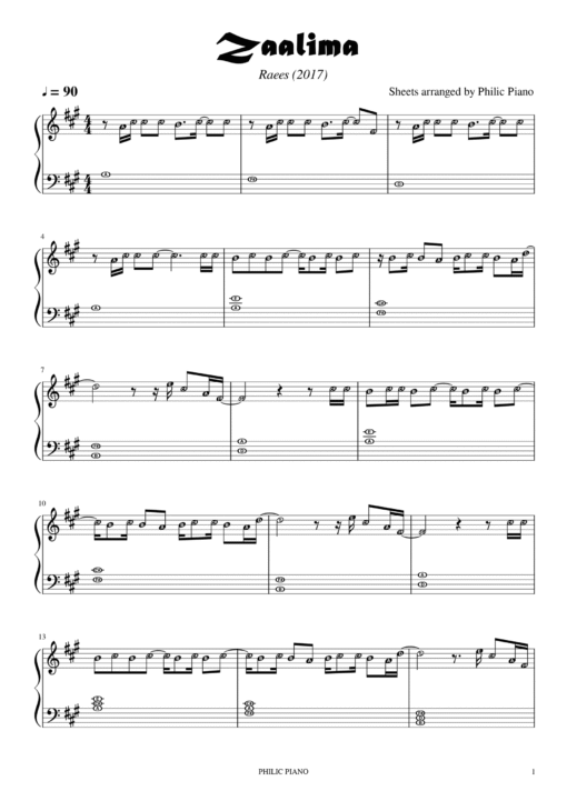 Zaalima piano notes