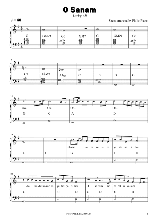 O Sanam piano notes