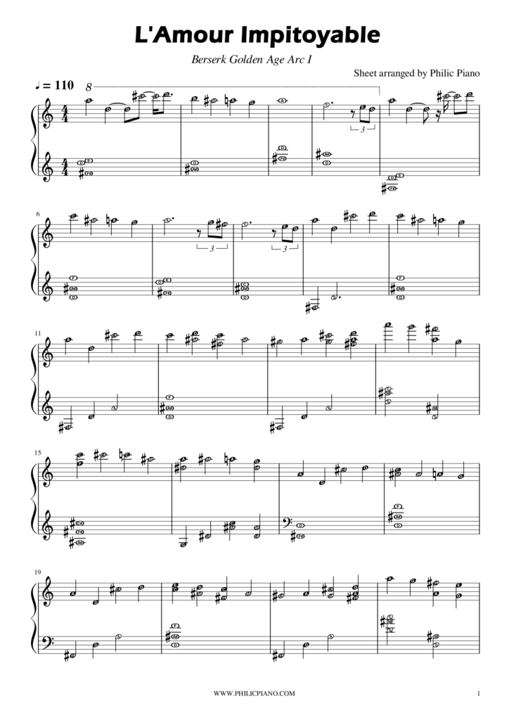 L'Amour Impitoyable | Piano Notes/Sheets/MIDI | Philic Piano