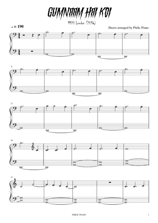 Gumnaam Hai Koi piano notes