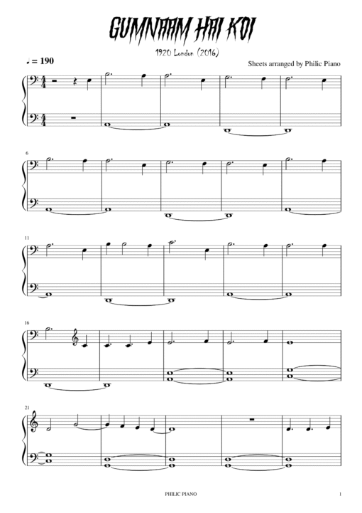 Gumnaam Hai Koi piano notes