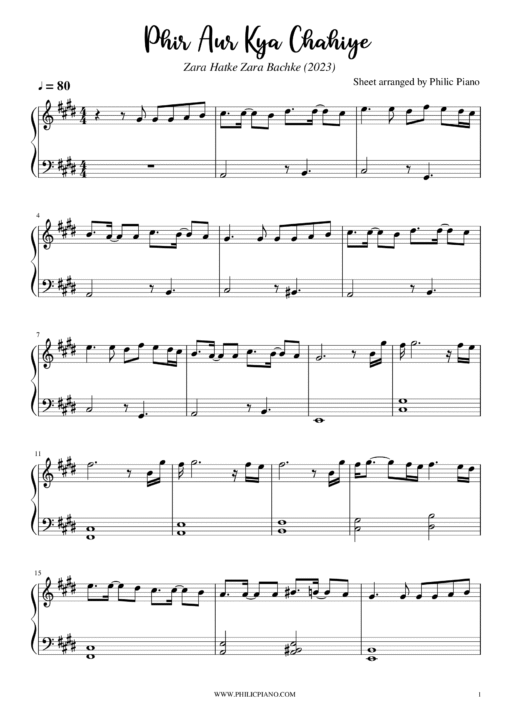 Phir Aur Kya Chahiye piano notes