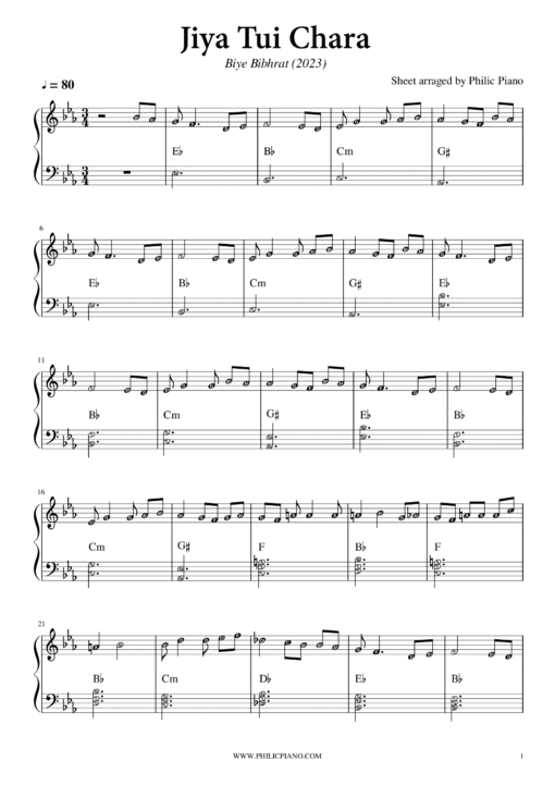 Jiya Tui Chara piano notes