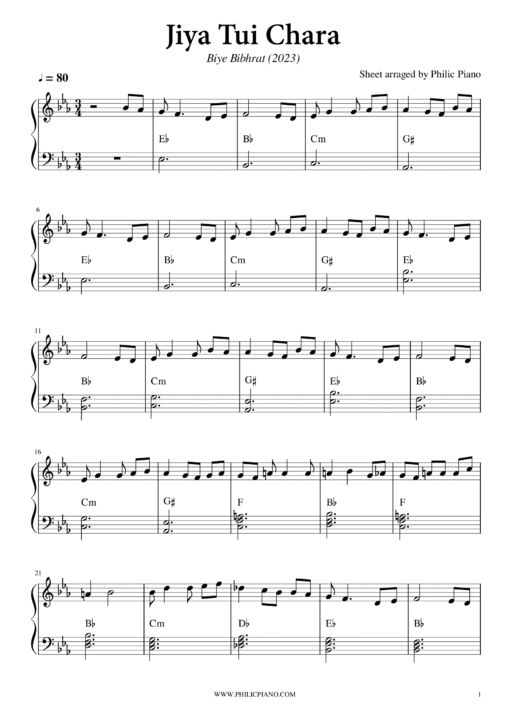 Jiya Tui Chara piano notes
