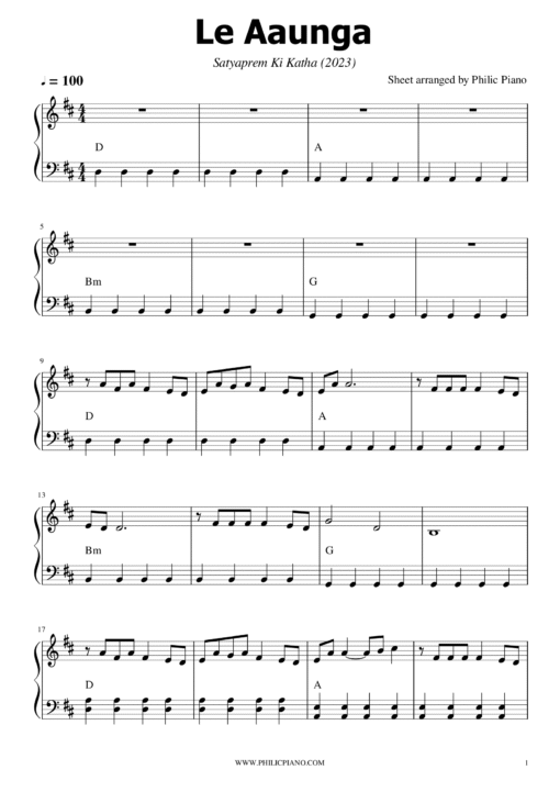 Le Aaunga piano notes