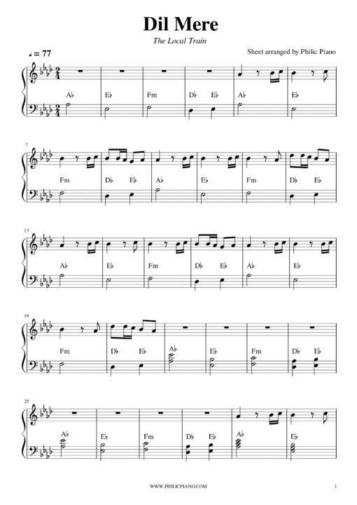 Dil mere piano notes
